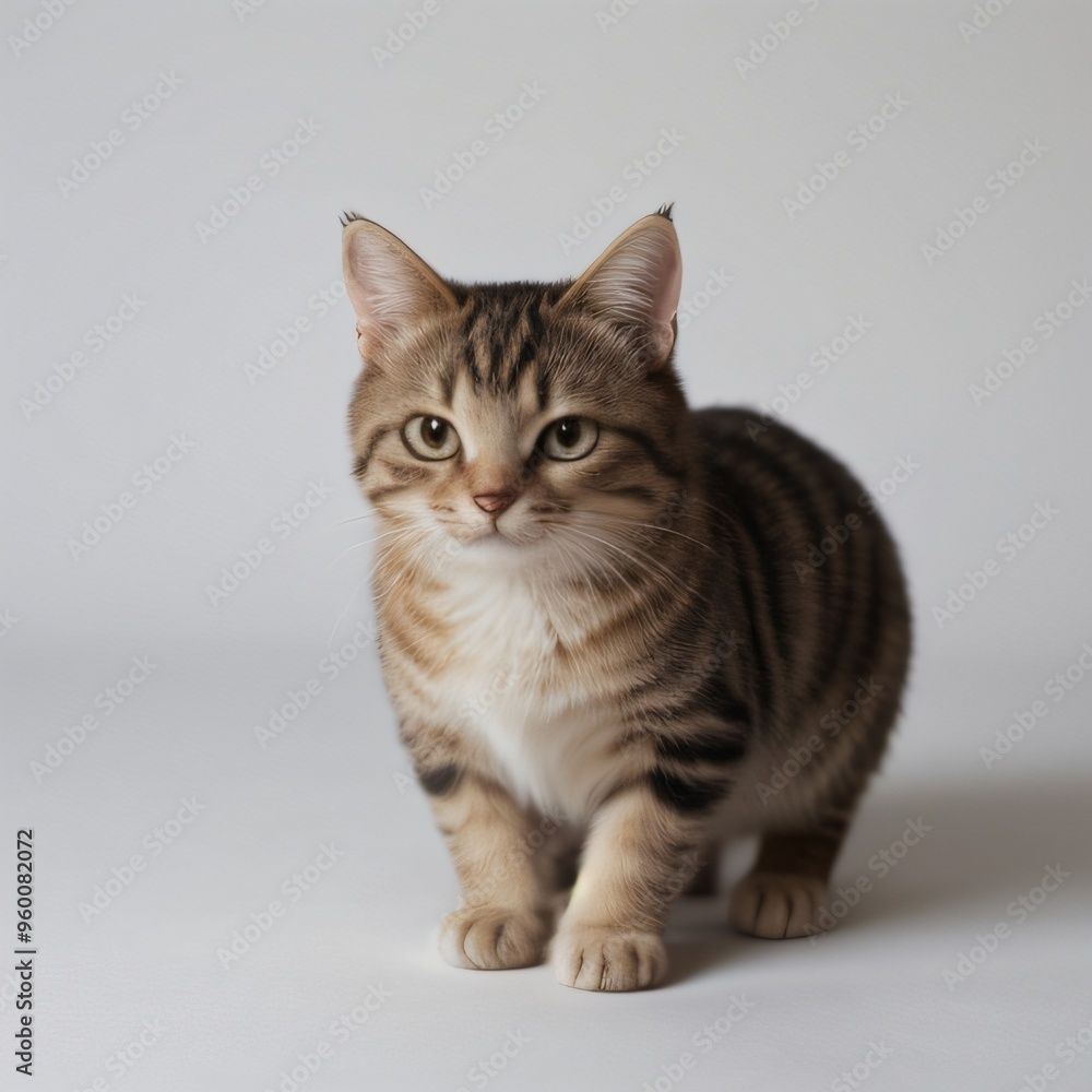 Adorable Tabby Cat Sitting on White Background Adorable Tabby Cat Sitting on White Background