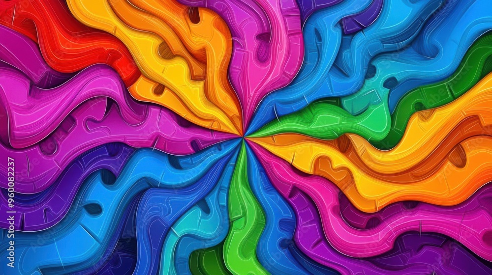 A vibrant explosion of jigsaw pieces, creating a chaotic yet beautiful pattern, pop art style, neon colors, vector illustration A vibrant explosion of jigsaw pieces, creating a chaotic yet beautiful pattern, pop art style, neon colors, vector illustration
