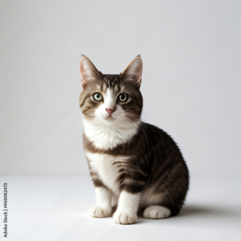 Adorable Tabby Cat Sitting on White Background Adorable Tabby Cat Sitting on White Background