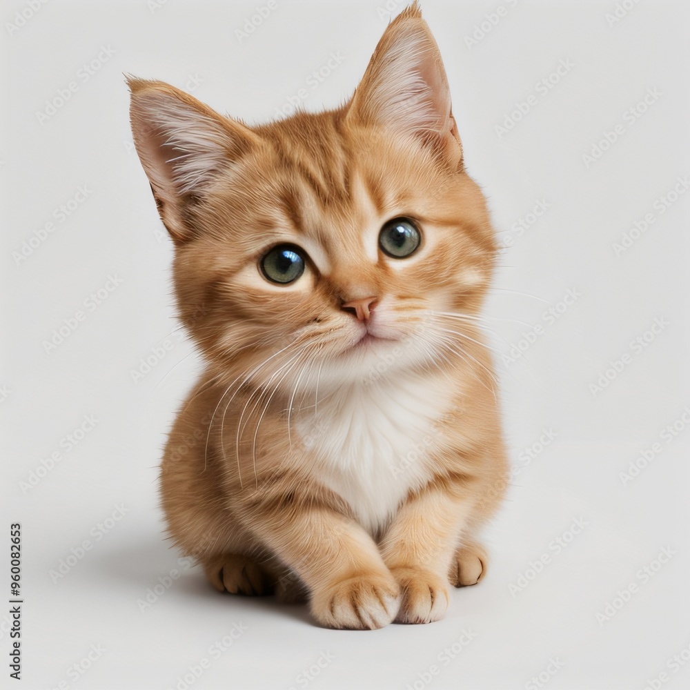 Adorable Tabby Cat Sitting on White Background Adorable Tabby Cat Sitting on White Background