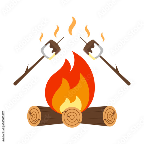 Bonfire wood cartoon, digital art illustration.