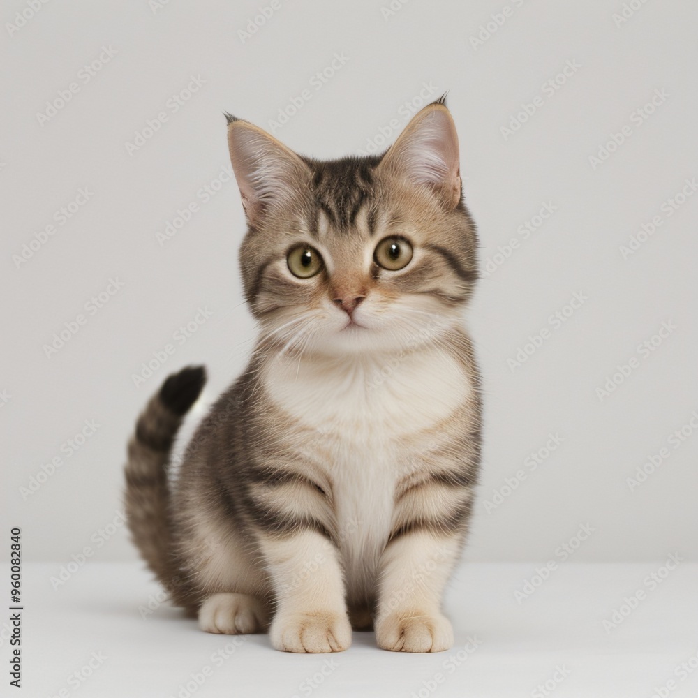 Adorable Tabby Cat Sitting on White Background Adorable Tabby Cat Sitting on White Background
