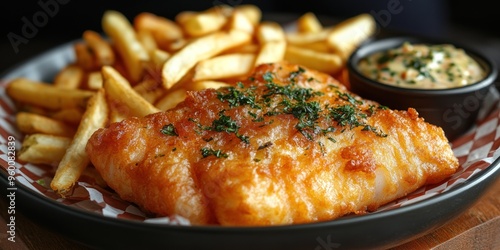 Crispy Fried Fish with French Fries and Sauce