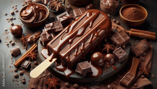 melting chocolate ice cream in the plate