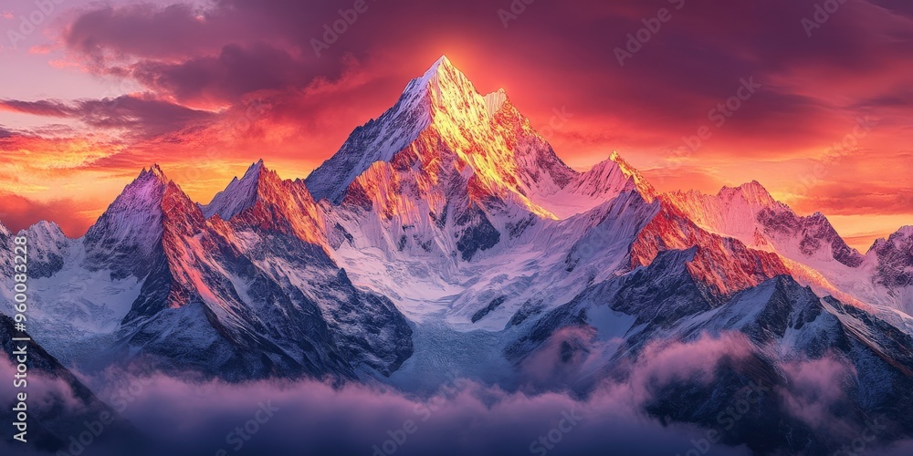 Majestic Mountain Peak at Sunset in Glowing Colors Majestic Mountain Peak at Sunset in Glowing Colors