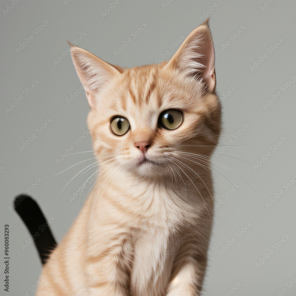 Obraz premium Adorable Tabby Cat Sitting on White Background