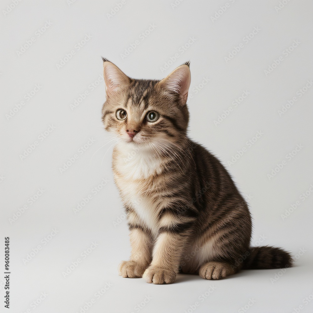 Adorable Tabby Cat Sitting on White Background Adorable Tabby Cat Sitting on White Background