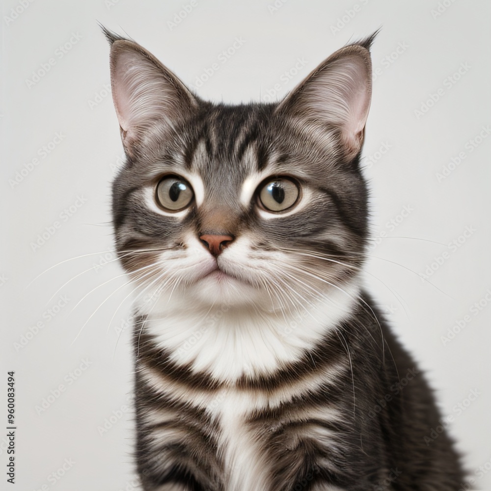 Adorable Tabby Cat Sitting on White Background Adorable Tabby Cat Sitting on White Background