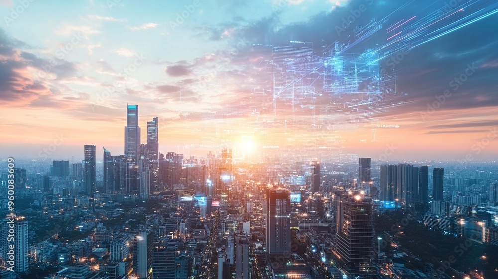Fototapeta premium Smart AI society digital cityscape