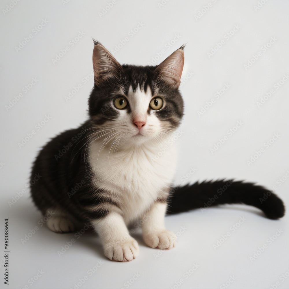 Adorable Tabby Cat Sitting on White Background Adorable Tabby Cat Sitting on White Background
