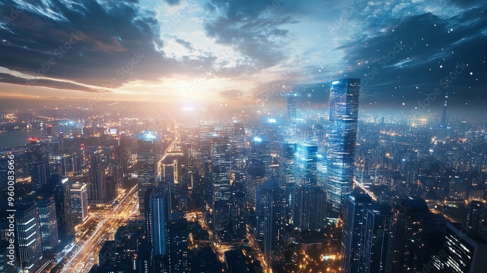 Fototapeta premium Smart AI society digital cityscape