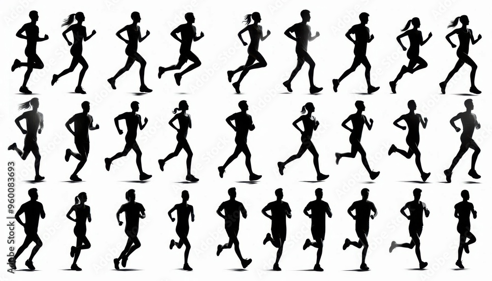 silhouettes of people running silhouettes of people running