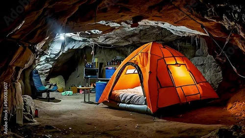 a tent in a cave photo