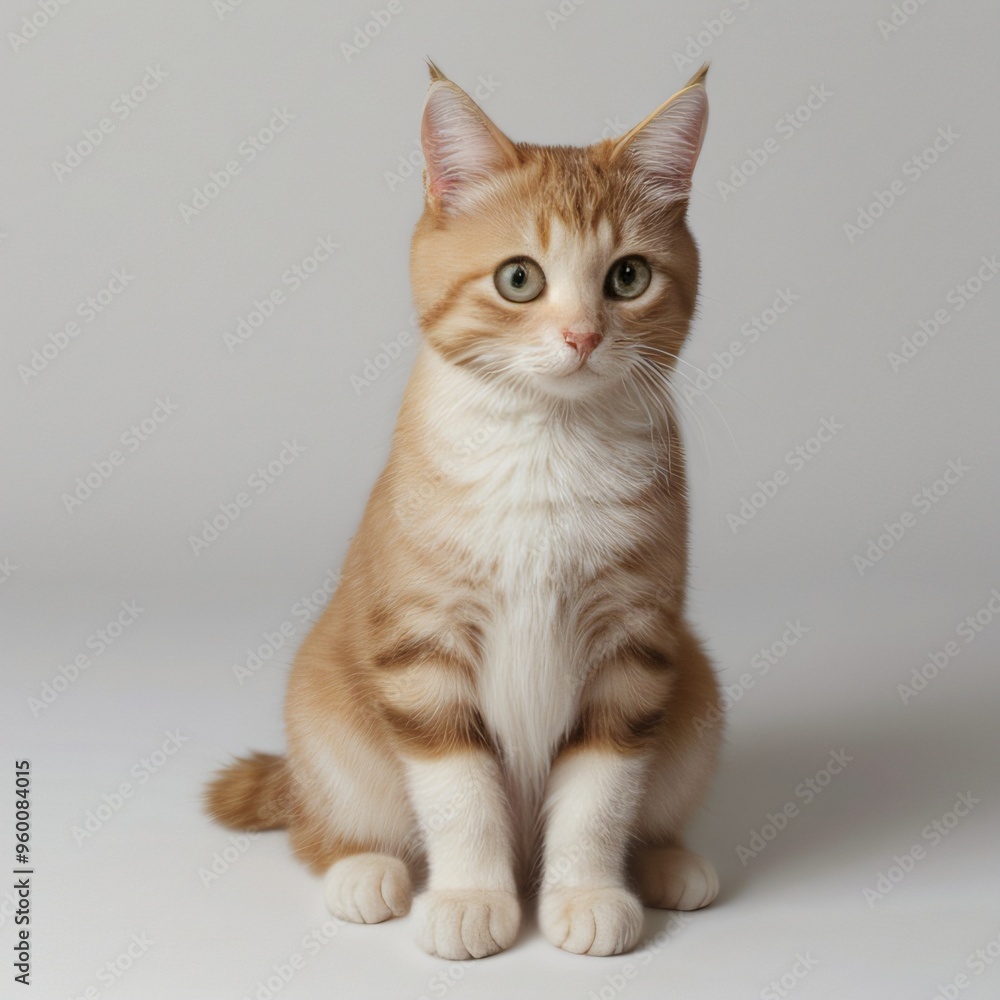 Obraz premium Adorable Tabby Cat Sitting on White Background