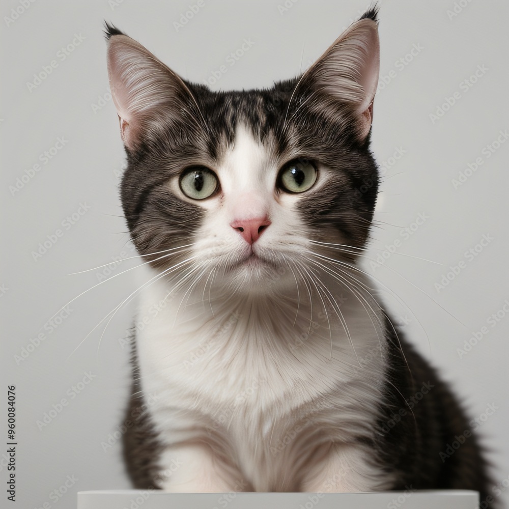 Adorable Tabby Cat Sitting on White Background Adorable Tabby Cat Sitting on White Background