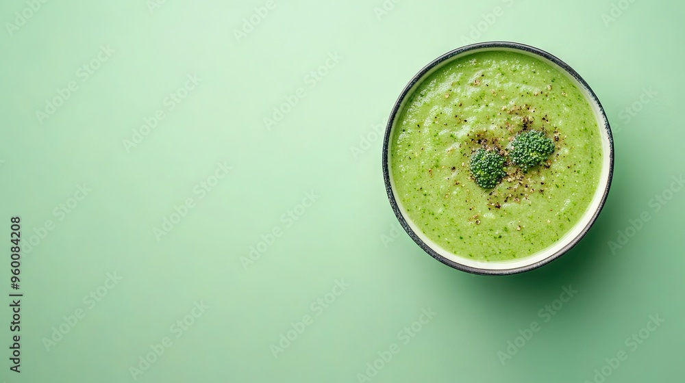 Broccoli soup on isolation background, top view Broccoli soup on isolation background, top view