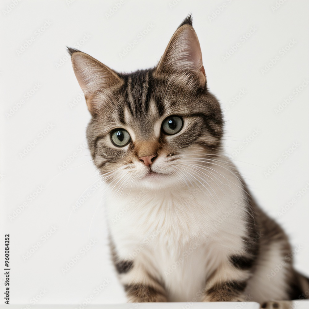 Adorable Tabby Cat Sitting on White Background Adorable Tabby Cat Sitting on White Background