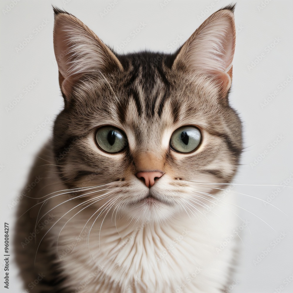 Adorable Tabby Cat Sitting on White Background Adorable Tabby Cat Sitting on White Background