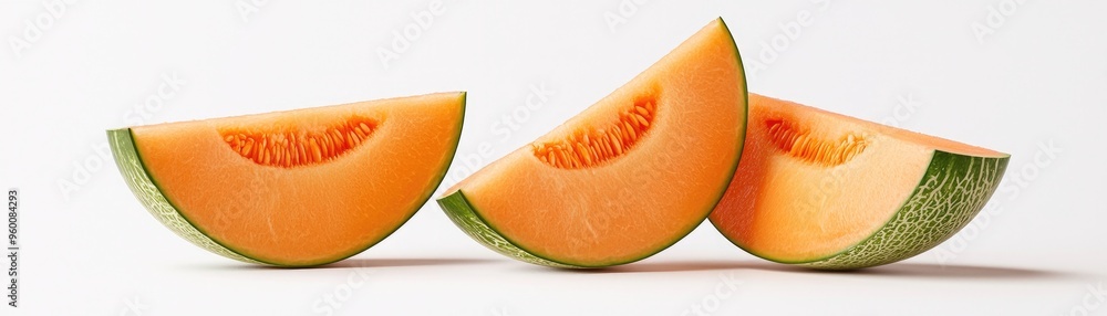Fresh and juicy slices of cantaloupe arranged beautifully, perfect for summer desserts or healthy snacks. Fresh and juicy slices of cantaloupe arranged beautifully, perfect for summer desserts or healthy snacks.