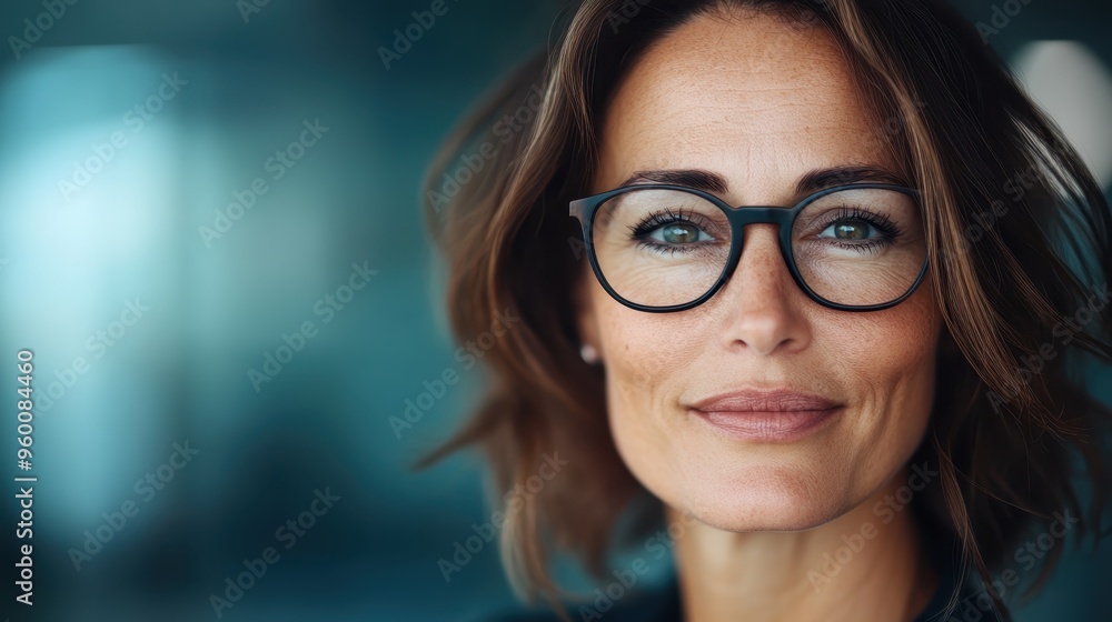 A professional woman wearing glasses and a business outfit looks confidently into the camera, set against a blurred office background, exuding intelligence and poise. A professional woman wearing glasses and a business outfit looks confidently into the camera, set against a blurred office background, exuding intelligence and poise.