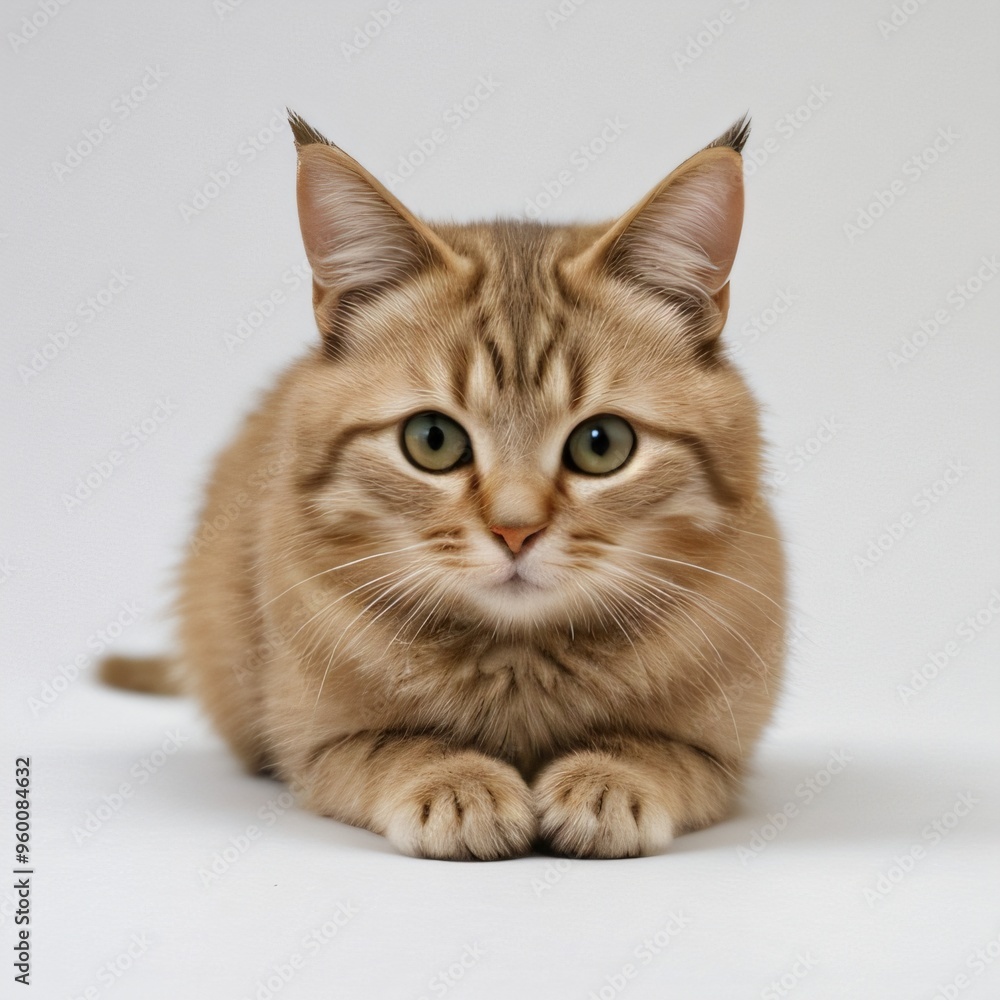 Obraz premium Adorable Tabby Cat Sitting on White Background