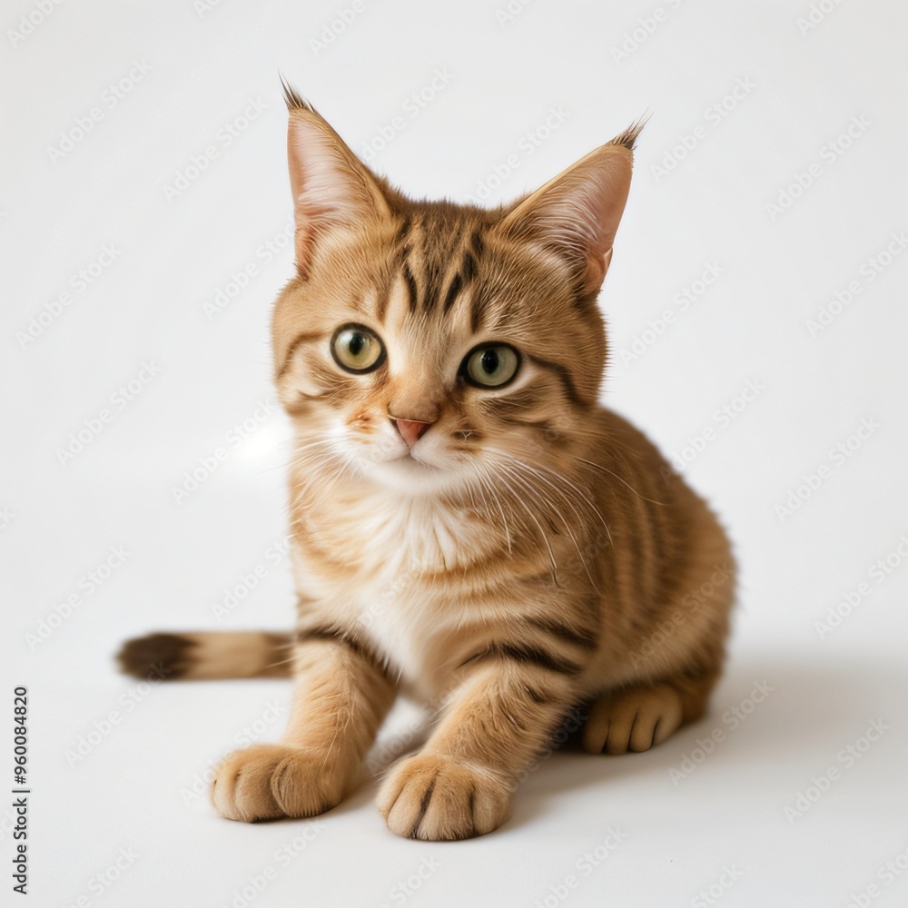 Obraz premium Adorable Tabby Cat Sitting on White Background