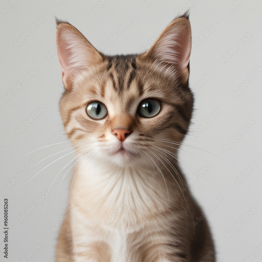 Adorable Tabby Cat Sitting on White Background Adorable Tabby Cat Sitting on White Background