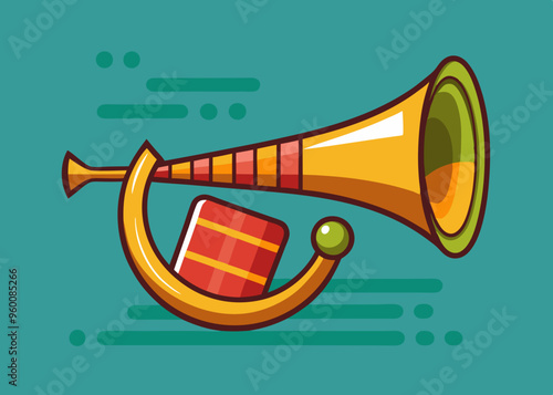 Retro Post horn. Hunting bugle vector illustration