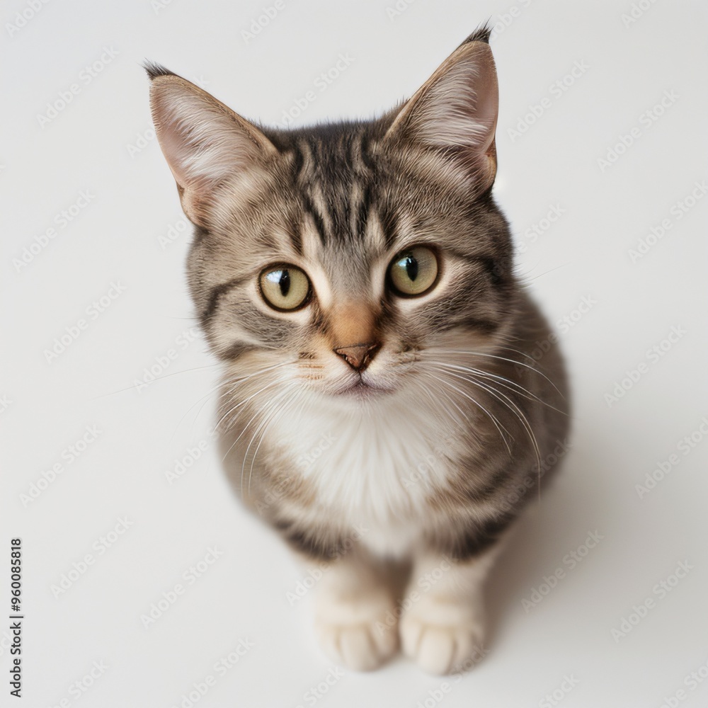 Adorable Tabby Cat Sitting on White Background Adorable Tabby Cat Sitting on White Background