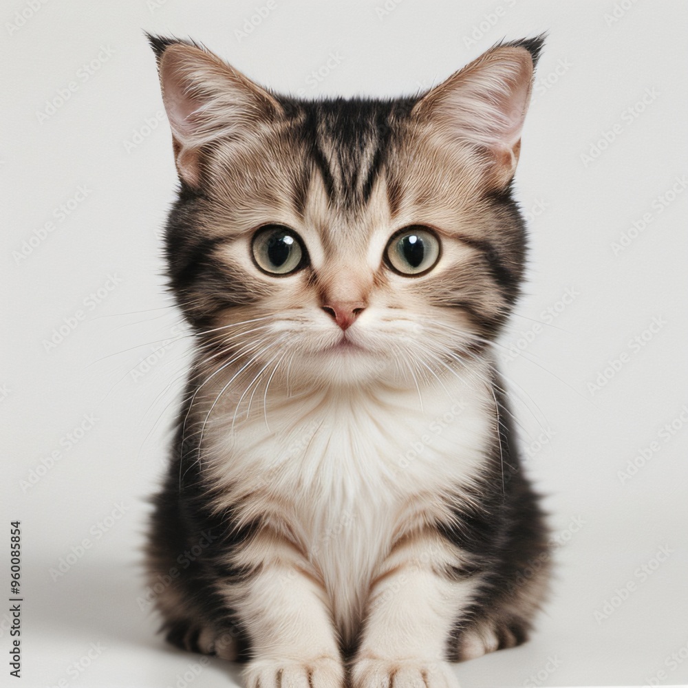 Adorable Tabby Cat Sitting on White Background Adorable Tabby Cat Sitting on White Background