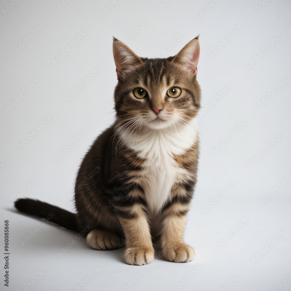 Adorable Tabby Cat Sitting on White Background Adorable Tabby Cat Sitting on White Background