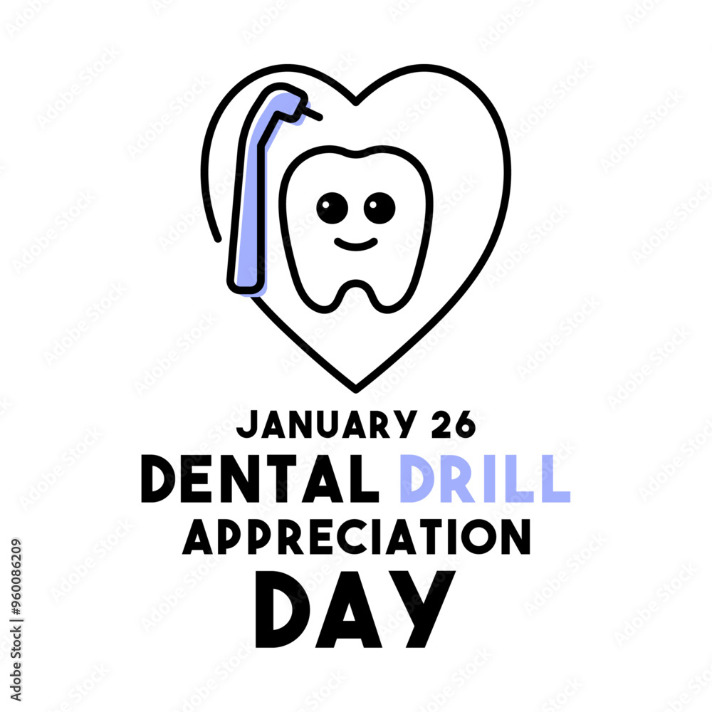 Dental Drill Appreciation Day on white background. January 26. Flat design vector. Dental Drill Appreciation Day on white background. January 26. Flat design vector.