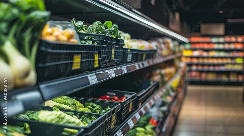 Grocery store shelf in a food desert shows lack of healthy food options and empty produce section Grocery store shelf in a food desert shows lack of healthy food options and empty produce section