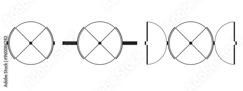 Set of door plan icons. Big round rotating doors in supermarket or outlet top view. Entrance signs on floorplan. Architecture elements for blueprint isolated on white background. Vector illustration