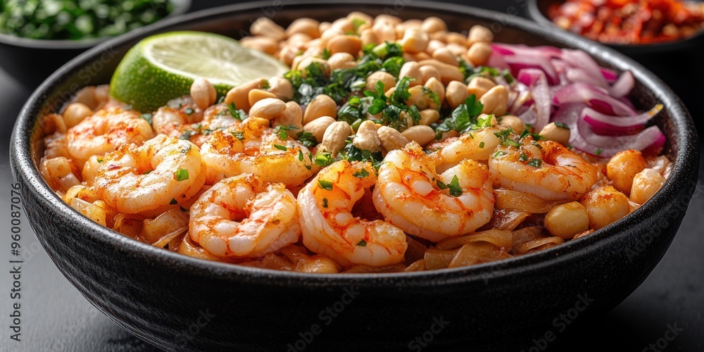 Spicy Shrimp Pad Thai with Peanuts, Red Onion, and Lime Spicy Shrimp Pad Thai with Peanuts, Red Onion, and Lime