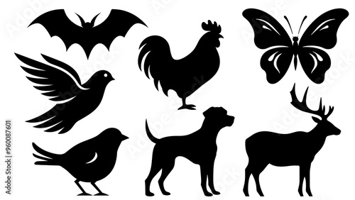 PNG silhouette animal set, transparent background photo