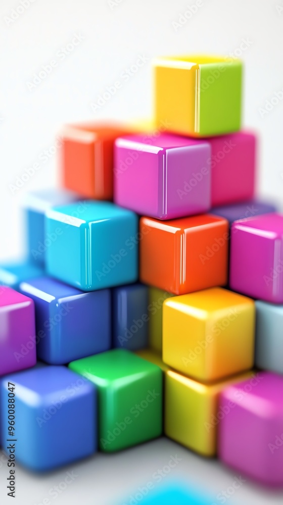 Colorful wooden toy blocks stacked high, creating a vibrant and playful scene Colorful wooden toy blocks stacked high, creating a vibrant and playful scene