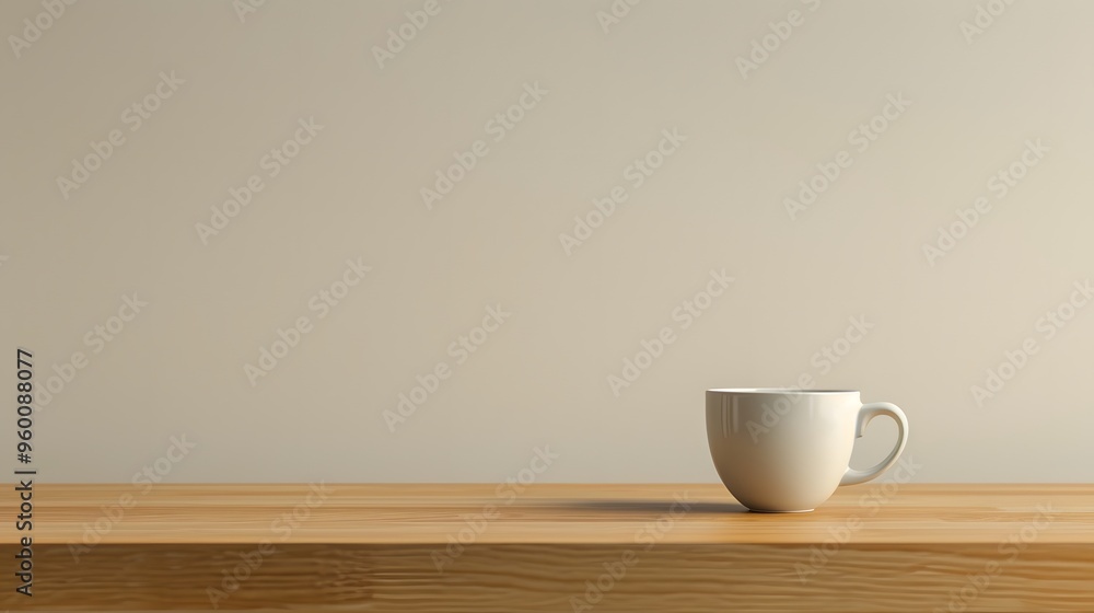 Coffee cup on a simple wooden table in a warm minimalist setting AI generated illustration Coffee cup on a simple wooden table in a warm minimalist setting AI generated illustration