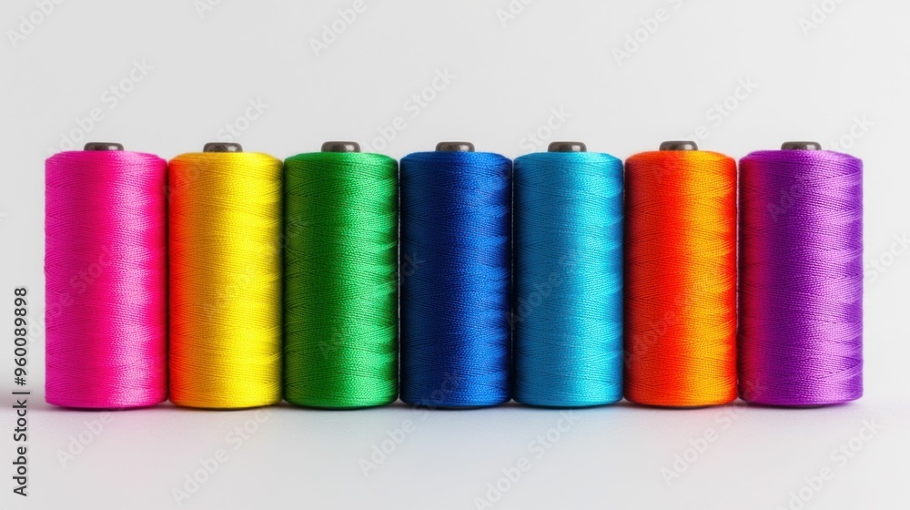 Colorful Spools of Thread in a Row Colorful Spools of Thread in a Row