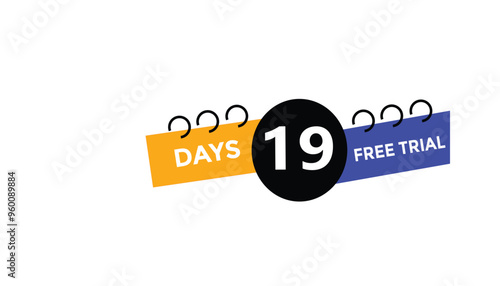 19 days free trial Countdown number banner templates. time icon. Vector Illustration