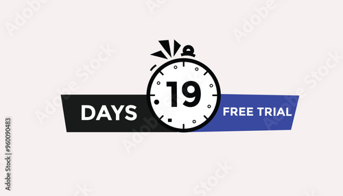 19 days free trial Countdown number banner templates. time icon. Vector Illustration