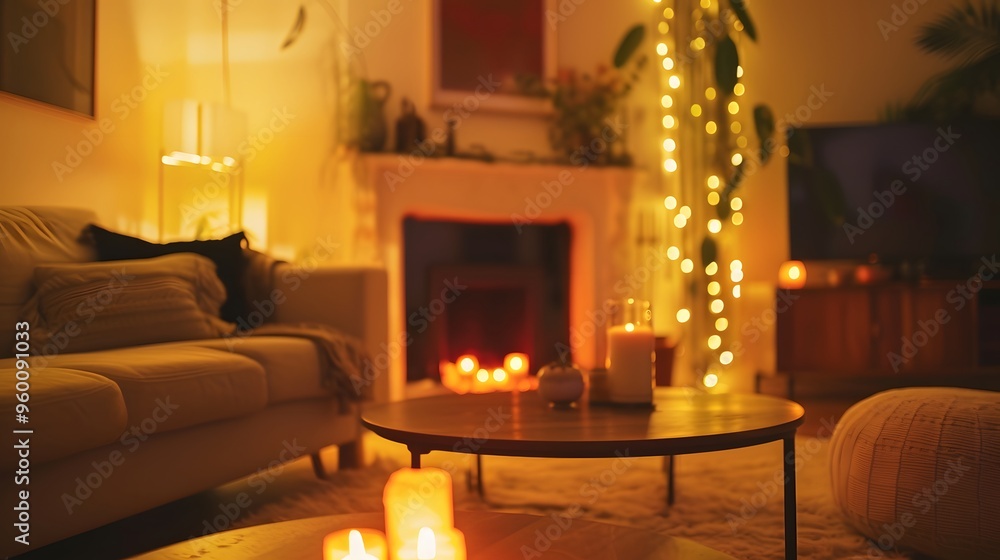 Design a bare cozy living space glowing with warm light  AI generated illustration