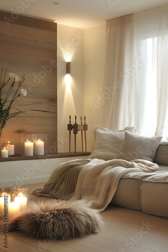 Design a minimalistically decorated room with a warm welcoming atmosphere  AI generated illustration photo