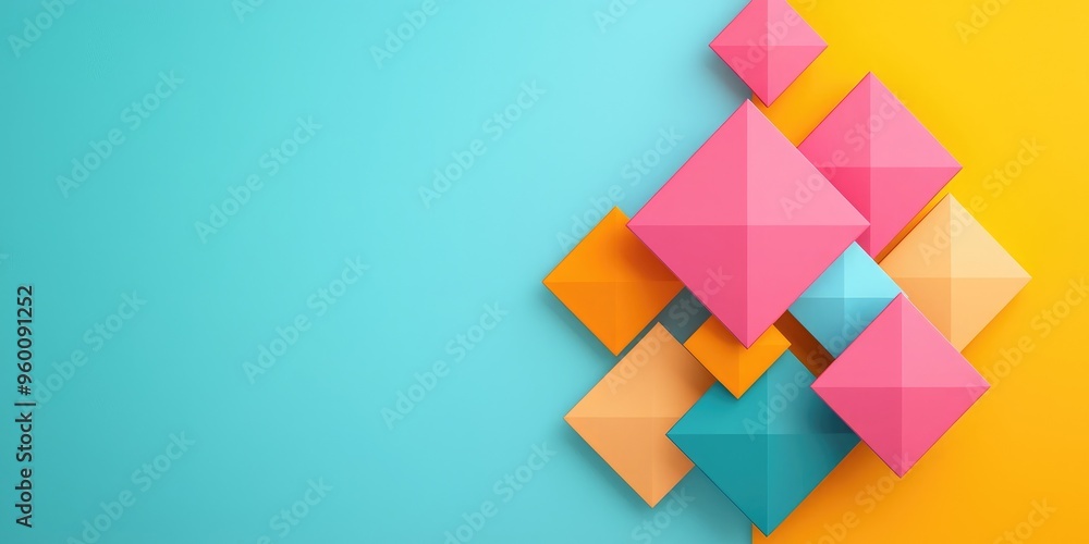 Vibrant geometric shapes in pink, blue, and yellow create a modern and playful abstract background for creative projects. Vibrant geometric shapes in pink, blue, and yellow create a modern and playful abstract background for creative projects.