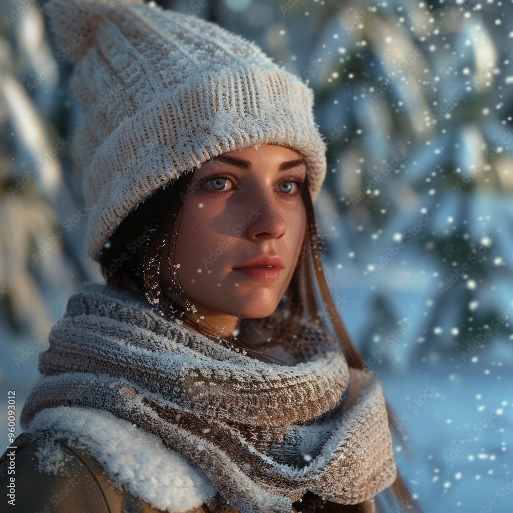 3d woman in winter forest. 3d woman in winter forest.
