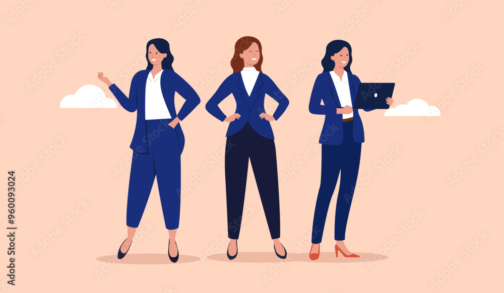 Φωτογραφία Businesswomen team - Group of three professional smiling women standing in professional business clothing
