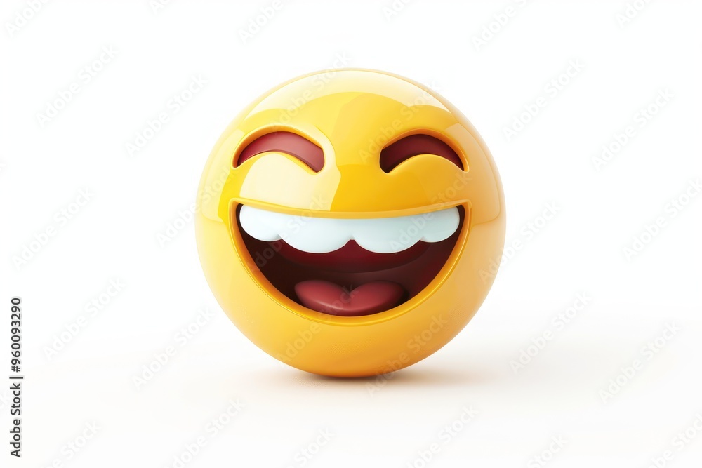 Laughing face emoji icon with a shiny detailed finish isolated on a white background Laughing face emoji icon with a shiny detailed finish isolated on a white background