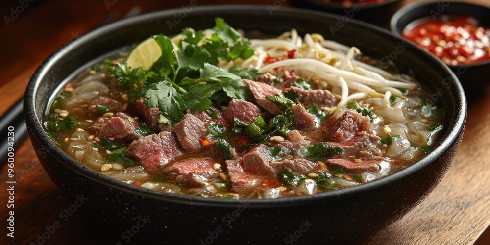 Beef Noodle Soup with Cilantro and Bean Sprouts Beef Noodle Soup with Cilantro and Bean Sprouts