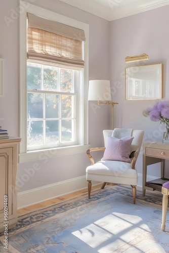 Light-filled cozy study room with pastel walls  AI generated illustration