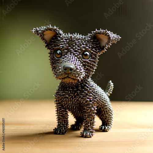 a cute puppy made of iron nails